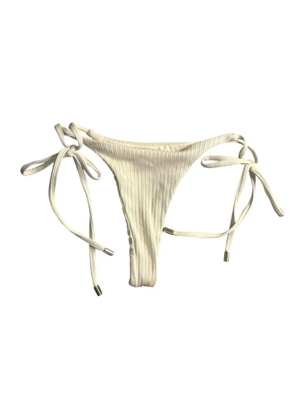 MONDAY Swimwear Palma Thong Bikini Bottoms in Ivory Rib